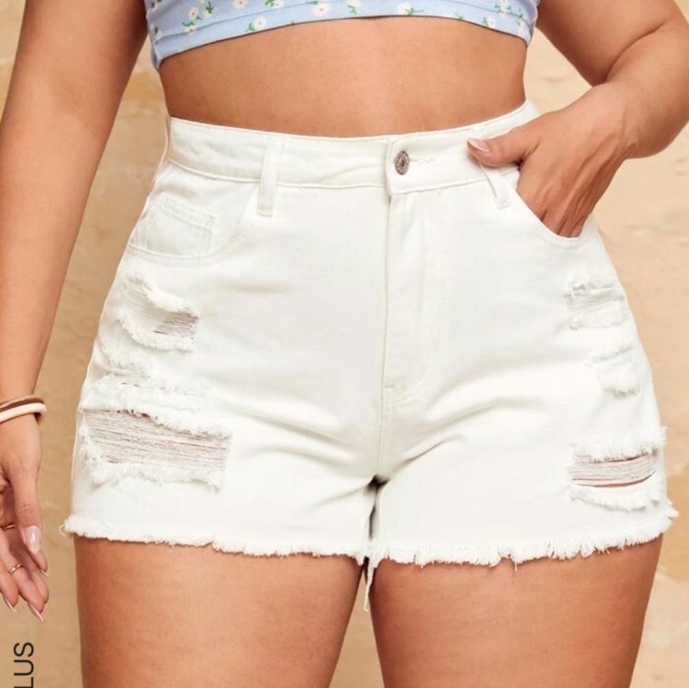 NWT SHEIN Ripped Raw Hem Denim Shorts
